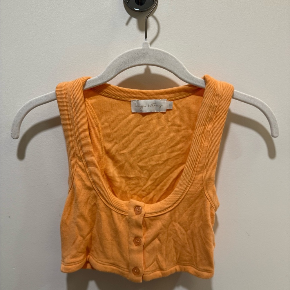 Beige Botany, Orange Button-Up Crop Top, Size S